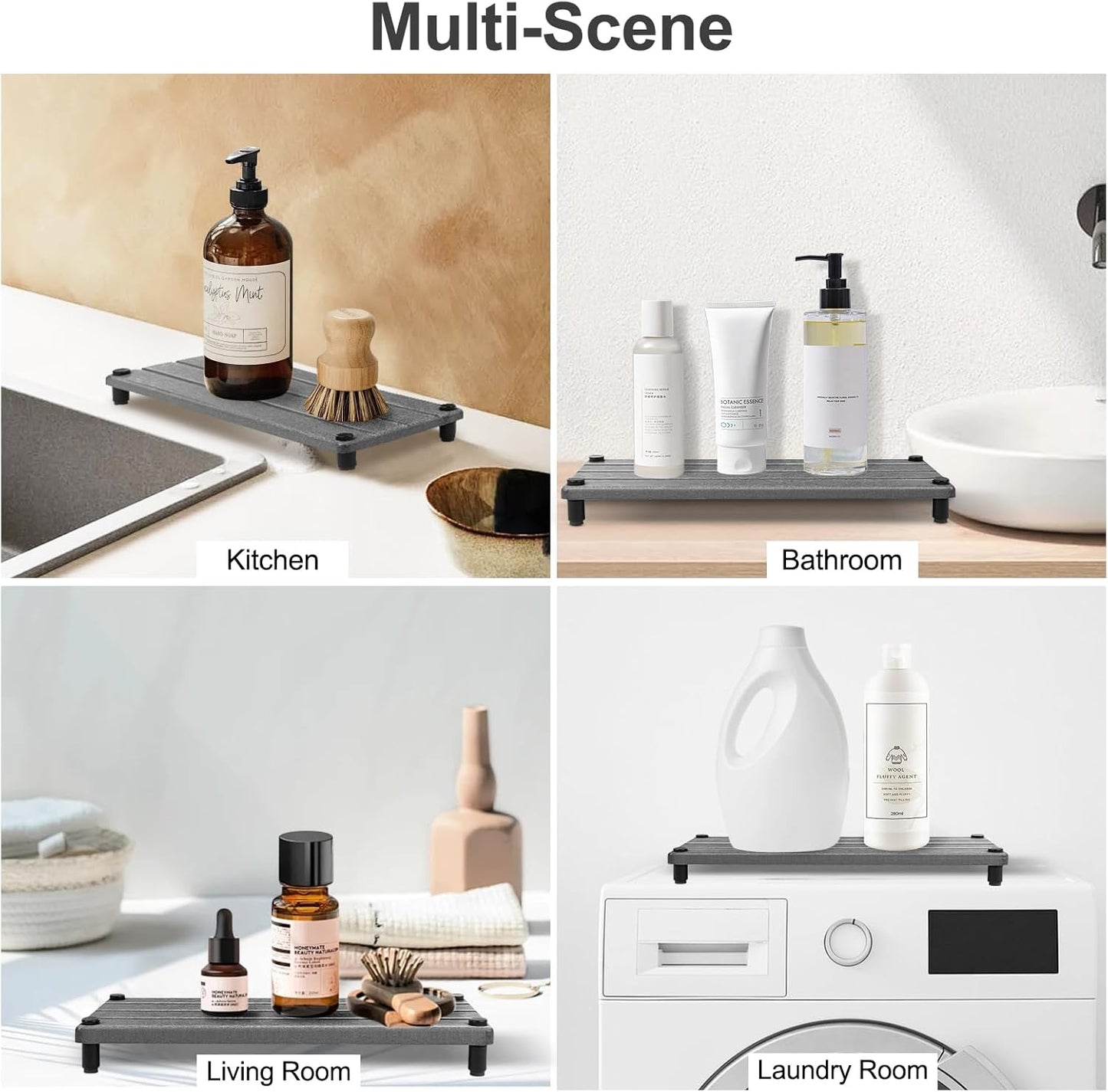 Water Absorbing Stone Tray, Fast Drying Sink Tray for Bathroom & Kitchen Counter, Diatomite Absorbent Coasters, Instant Dry Sink Caddy Organizers Mat, Dish Soap Dispenser Sponge Holder, Dark Gray