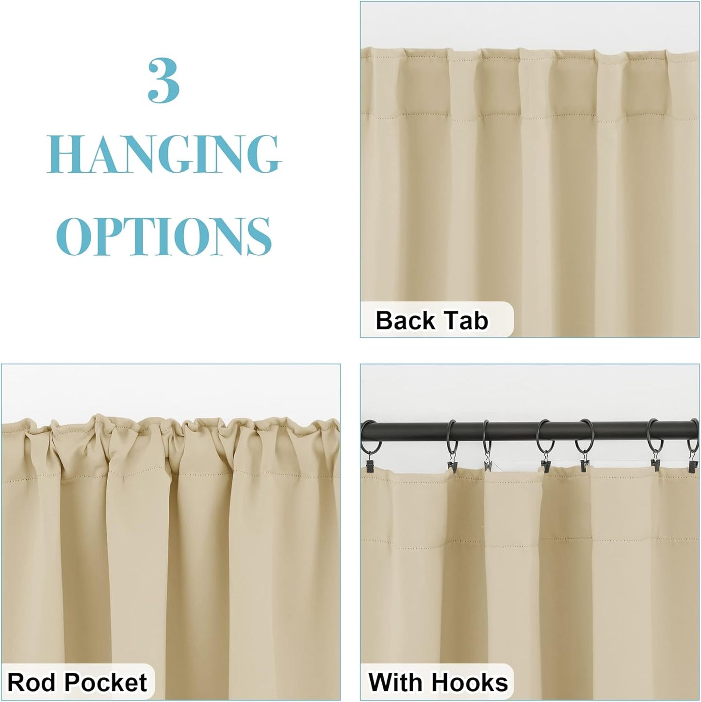 RYB HOME Short Blackout Curtains 36 inches, Solid Heavy Duty Small Window Treatment Room Darkening Privacy Draperies for Basement Bathroom Bedroom, Biscotti Beige, W42 x L36 inch, 2 Panels