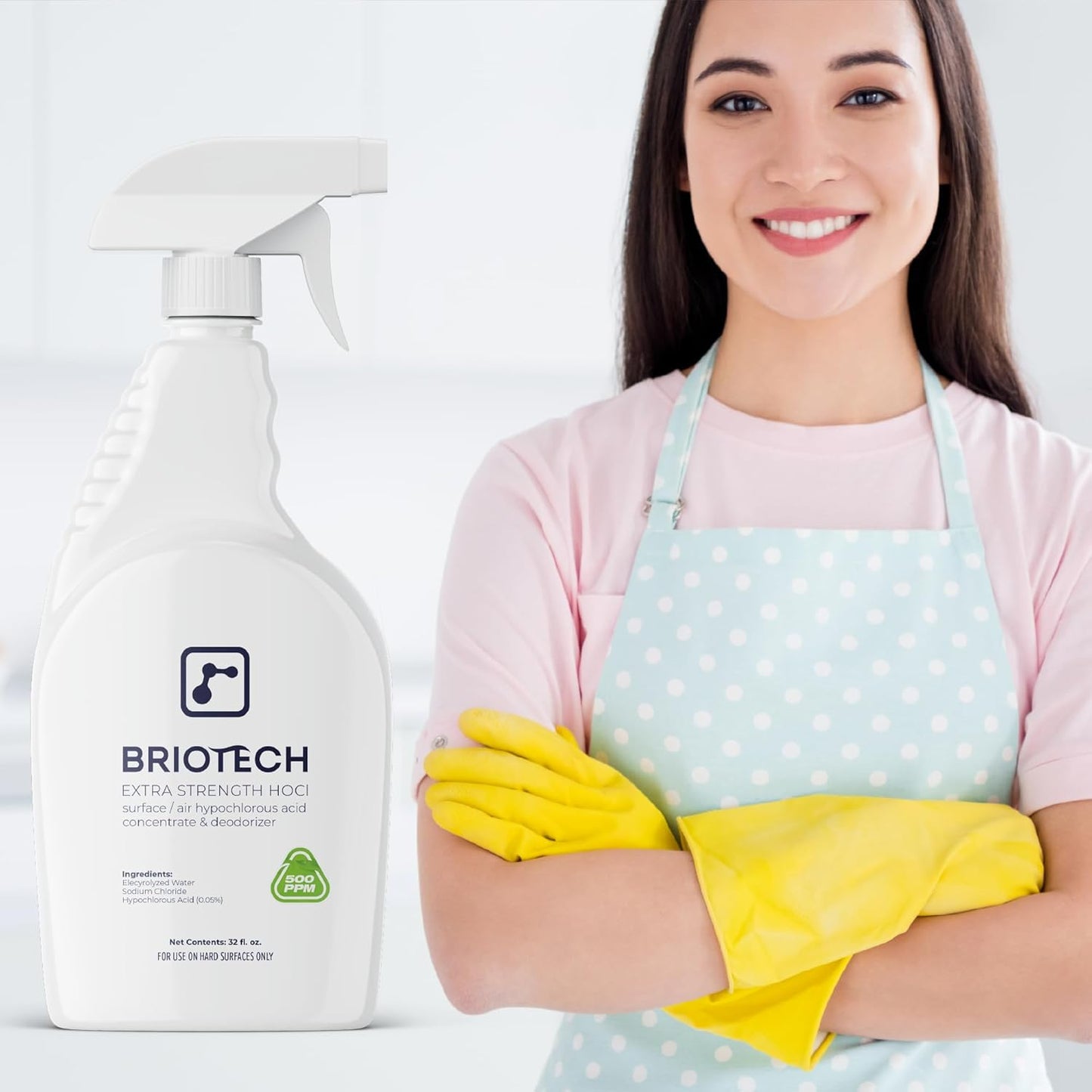 BRIOTECH Extra Strength HOCl Cleaner, 500 PPM Hypochlorous Acid Concentrate, ULV Foggers & Humidifiers, Professional Deodorizer for Dental, Offices, Schools, Homes, Peroxide Free, 32 fl oz