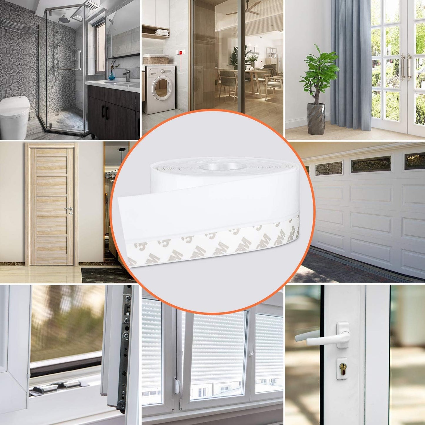 26 Feet Silicone Seal Strip, Weather Stripping Seal Tape for Door, Window & Shower Glass Gaps (White, 45MM)