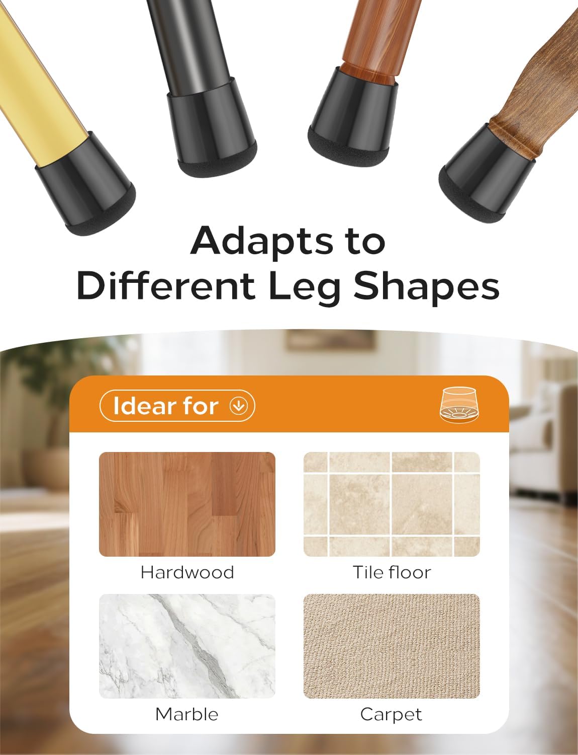 24-Pack Silicone Chair Leg Floor Protectors for Hardwood Floors -Felt Furniture Pads, Rubber Chair Leg Covers/Caps - No Noise & Scratch-Proof - Round Large (Fits 1 5/16"-1 7/16" / 32-36mm), Black