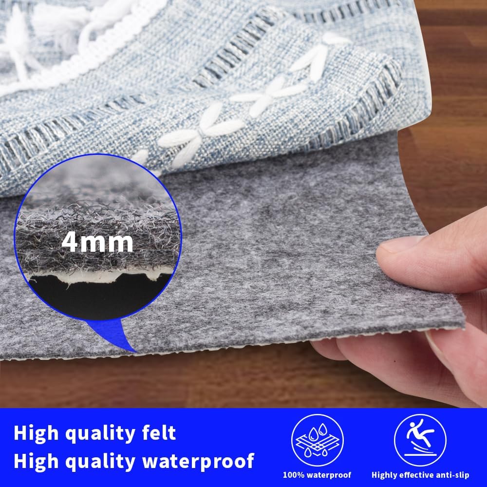 100% Waterproof Non-Slip Rug Pad 8x10 for Large Area Rugs Durable Felt Floor Protection pad for All Floors, Suitable for Cutting. Rug Pads Keep Rugs in Place and Provide Cushioning