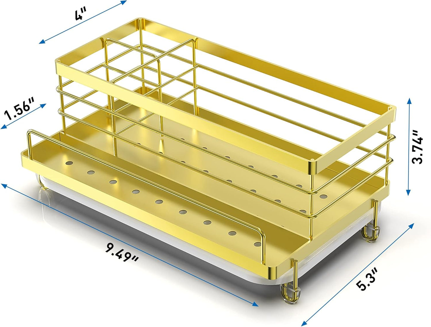 Cisily Kitchen Sink Caddy, Gold, Unisex, 5.3 in Wide, 9.49 in Long, 4 Storage Spaces, Stain-Resistant Tray, Anti-Rust, Easy to Clean