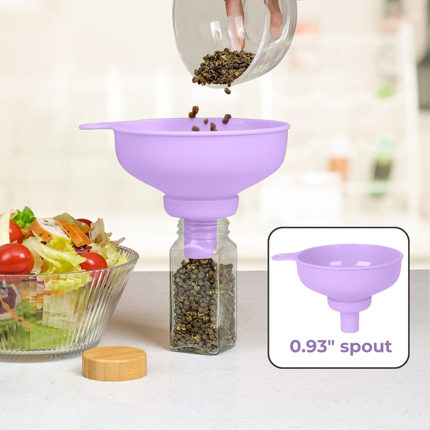 Wide Mouth Kitchen Funnel, Food Grade Plastic Cooking Canning Funnel with 4 Sizes Spouts for Filling Wide and Regular Mason Jars, Spray Dropper Oil Bottle Jug Spices Shampoo Sauce