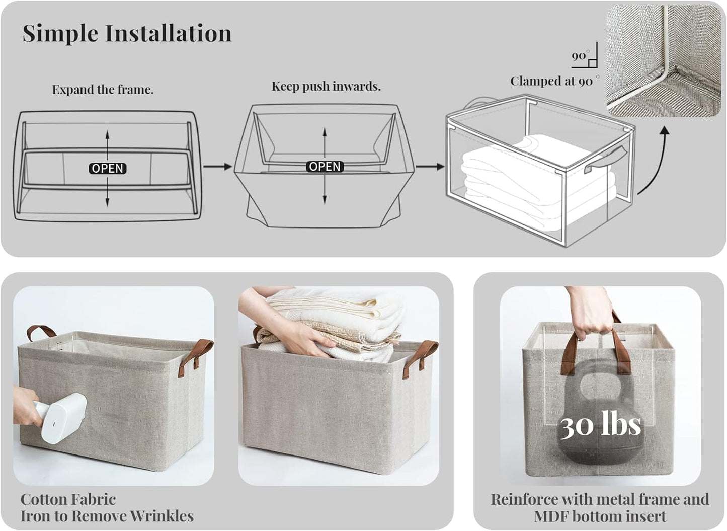 StorageWorks 45L Extra Large Storage Baskets, Storage Bins for Shelves, Closet, Fabric Organizers with Handles and Metal Frame, Brown and Beige, 2-Pack