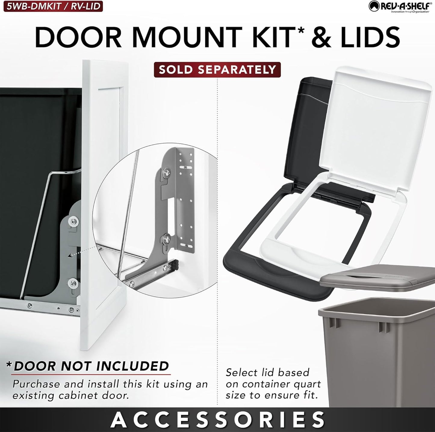 Rev-A-Shelf Pullout Trash Can for Kitchen Cabinets 35 Qt Garbage Waste Recycling Bin w/ Full Extension Slide, Metallic Silver, RV-12KD-17C S