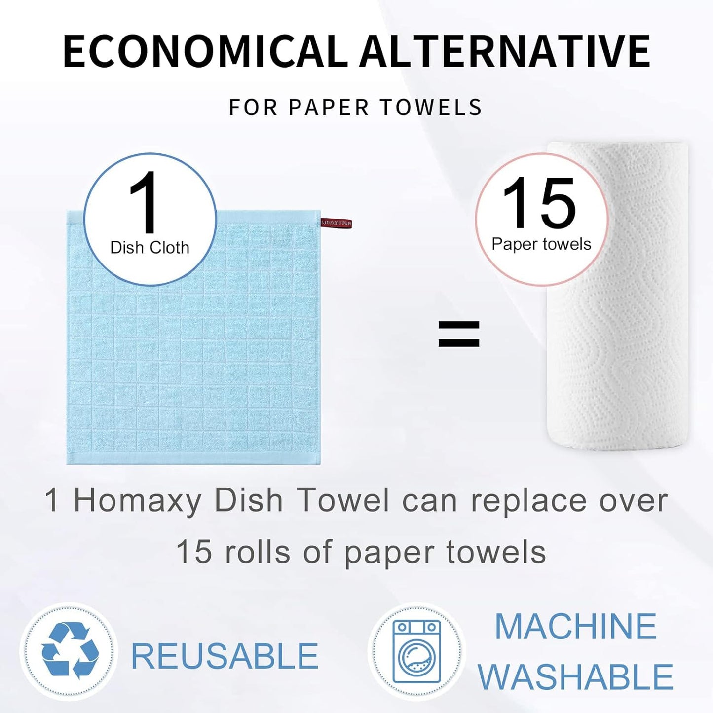 Homaxy 100% Cotton Terry Kitchen Dish Cloths, Ultra Soft and Absorbent Dish Towels for Kitchen, Suitable for Drying and Washing Dishes, 6 Pack, 12 x 12 Inches,Sky Blue
