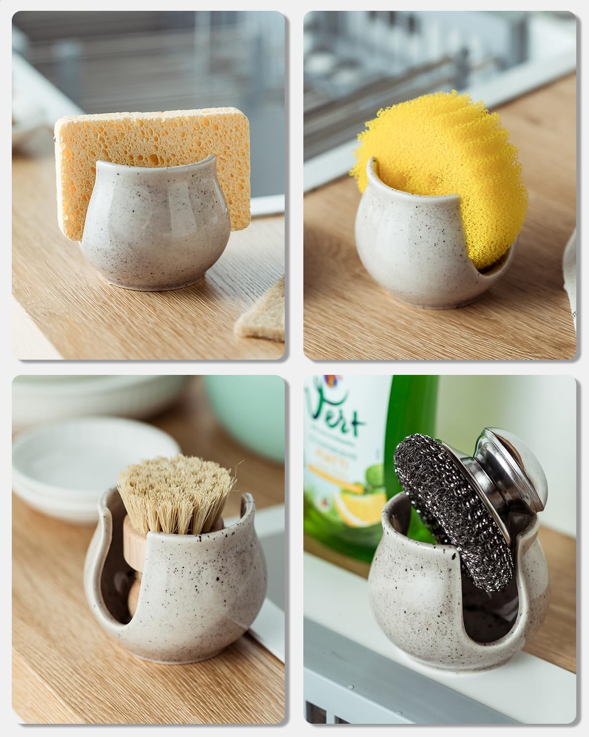 Sponge Holder for Kitchen Sink, Ceramic Dish Sponge Dish Rack Scrubby Caddy Kitchen Organizer Cute Sink Caddy Organizer, Farmhouse Decor, Speckled Glaze