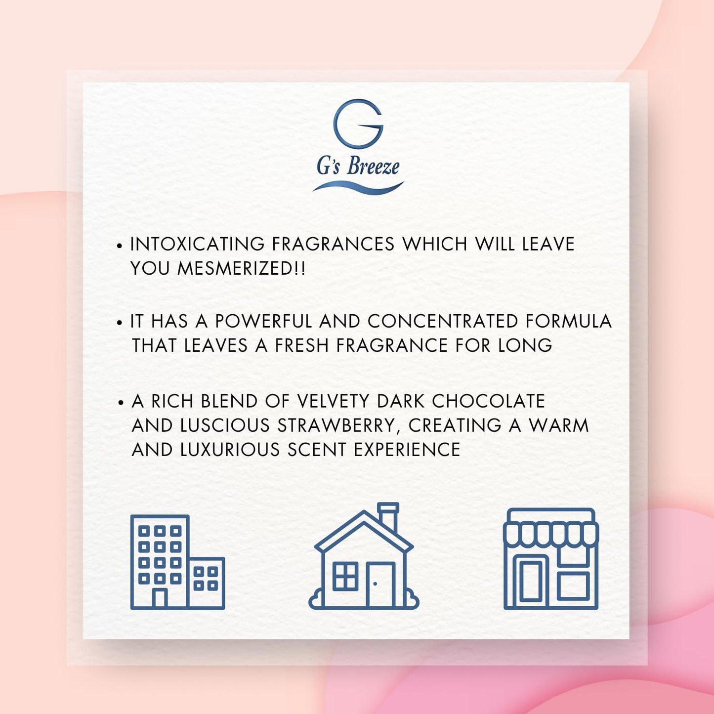 G's Breeze Dark Chocolate & Strawberry Diffuser Oil Refill - Gentle Fragrance & Soothing Aroma of Velvety Dark Chocolate with Juicy Strawberry - Long-Lasting - Ideal for Home, or Office - 60 ML