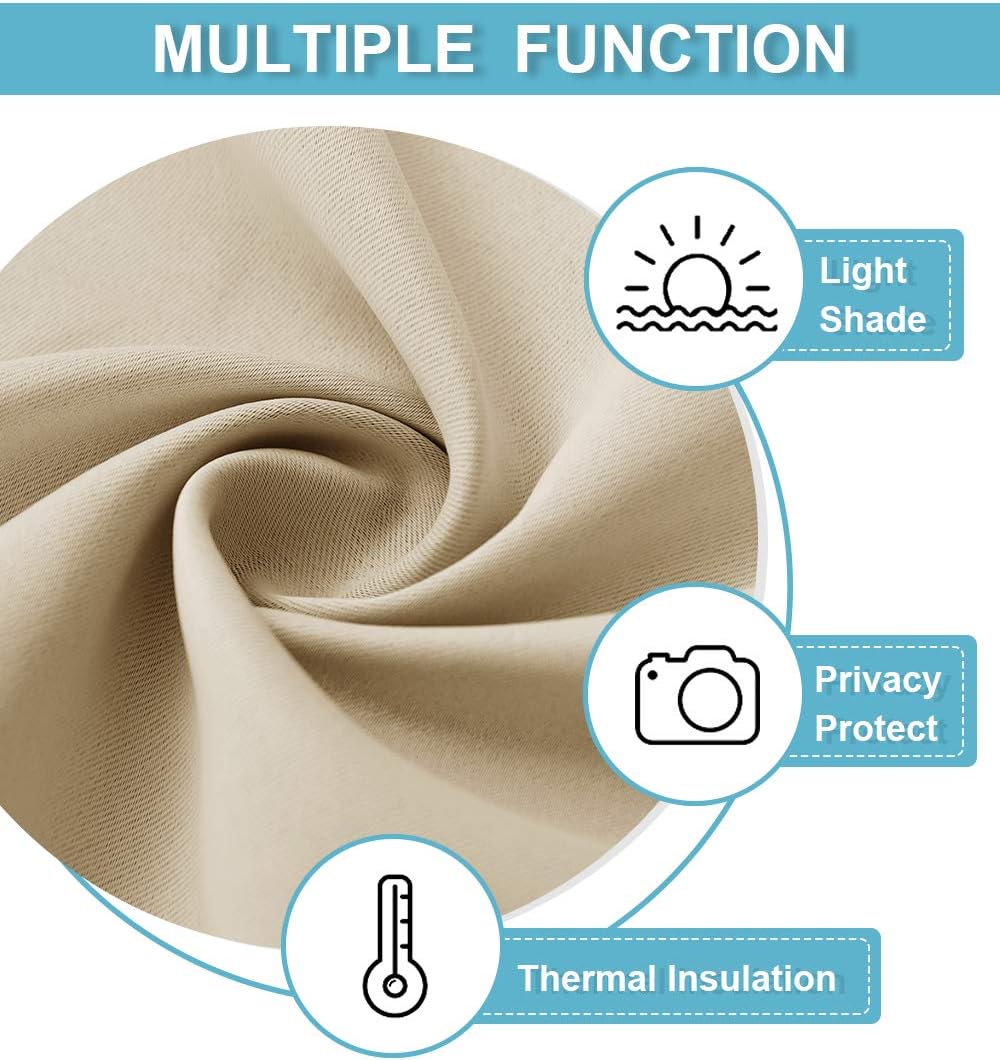 RYB HOME Blackout Curtains Short - Privacy Energy Efficient Window Curtain Panels Room Darkening Shade Tiers Pair for Kitchen Nursery Kids Bedroom, Wide 29 x Long 30 inch, Biscotti Beige