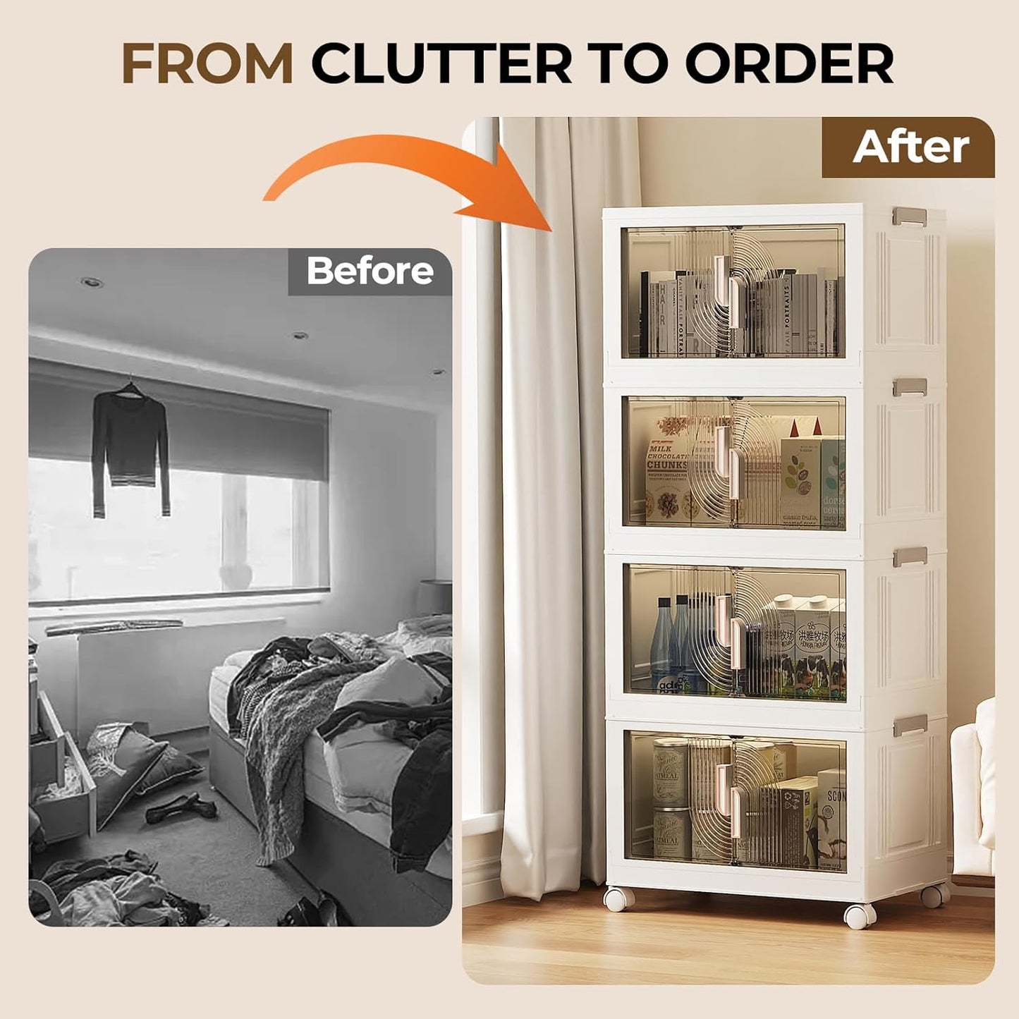 Elegant 5 Tiers Stackable Storage Bins for Home Organization, Moveable Plastic Storage Bins with Lids, Easy Assembled Storage Box for Closet Organizers and Storages Dorm 22" W x 12.4" D x 61.2" H