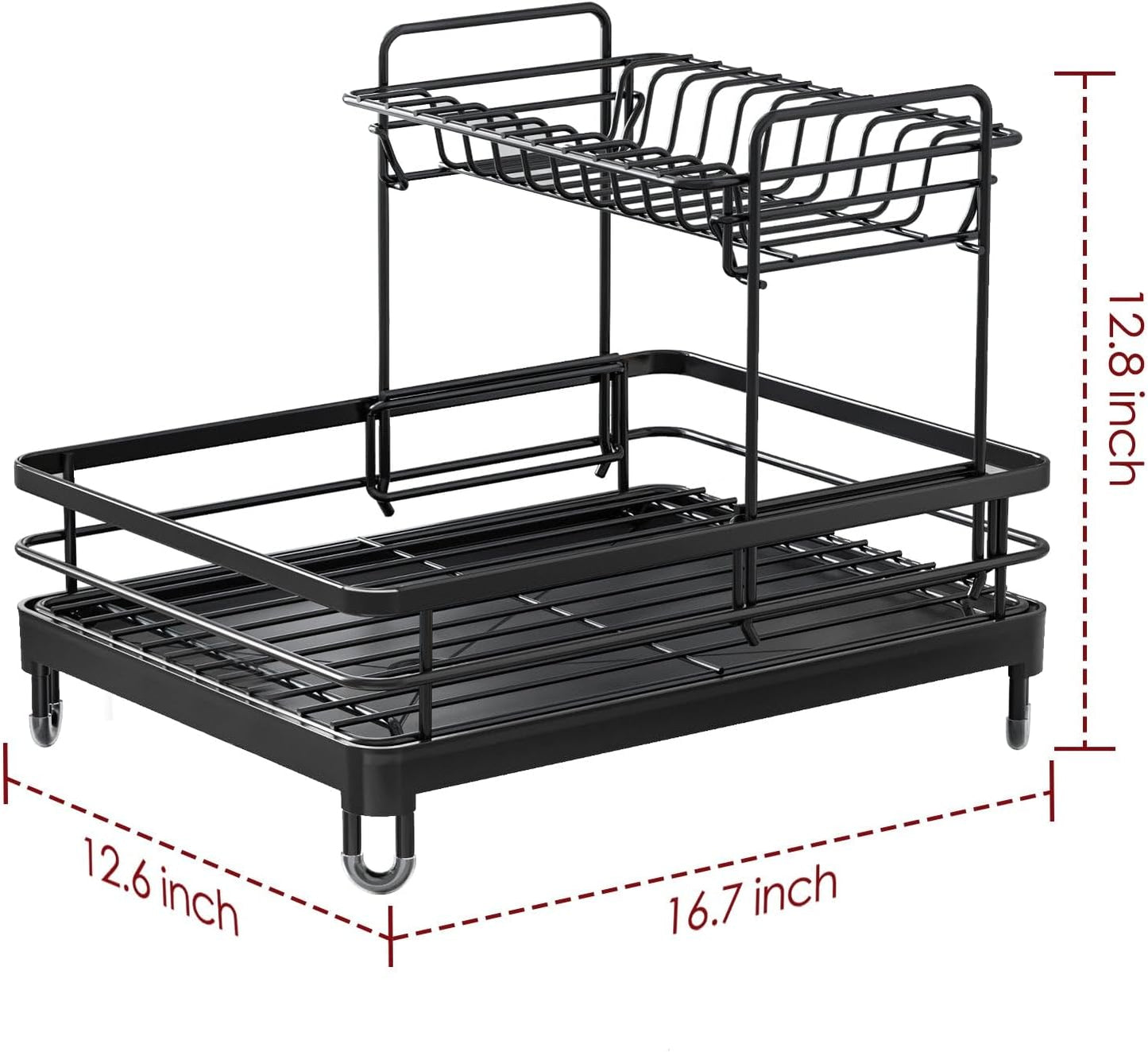 Dish Drying Rack - X-Large Stainless Steel Dish Rack for Kitchen Counter, 2-Tier Kitchen Organizers and Storage for Dishes, Bowls, Cutlery, Black
