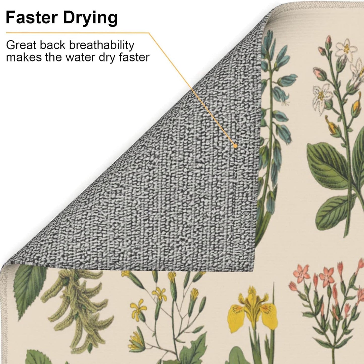 Vintage Color Plants Herbs Floral Microfiber Dish Drying Mat For Kitchen Countertop Absorbent Reversible Drainer Rack Pad 18 X 16 Inch