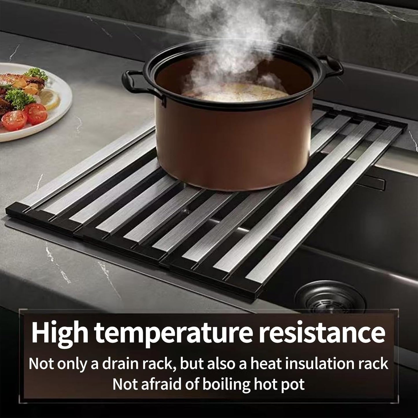 Foldable Dish Drying Rack, Over The Sink Dish Drying Rack ,Dish Drying mat,Dish Drying mats for Kitchen Counter,Stainless Steel Multifunctional mat(16.54×12.8in)