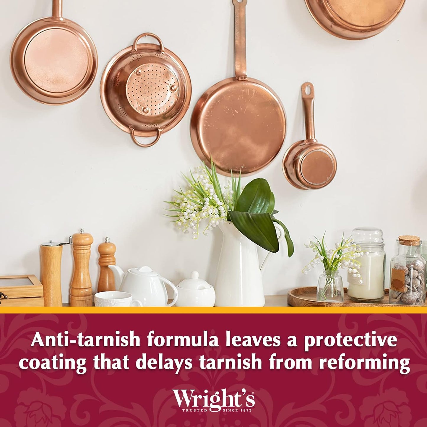 Wright's Copper Cream Cleaner - 8 Ounce 2 Pack with Polishing Cloth - Gently Cleans and Removes Tarnish without Scratching