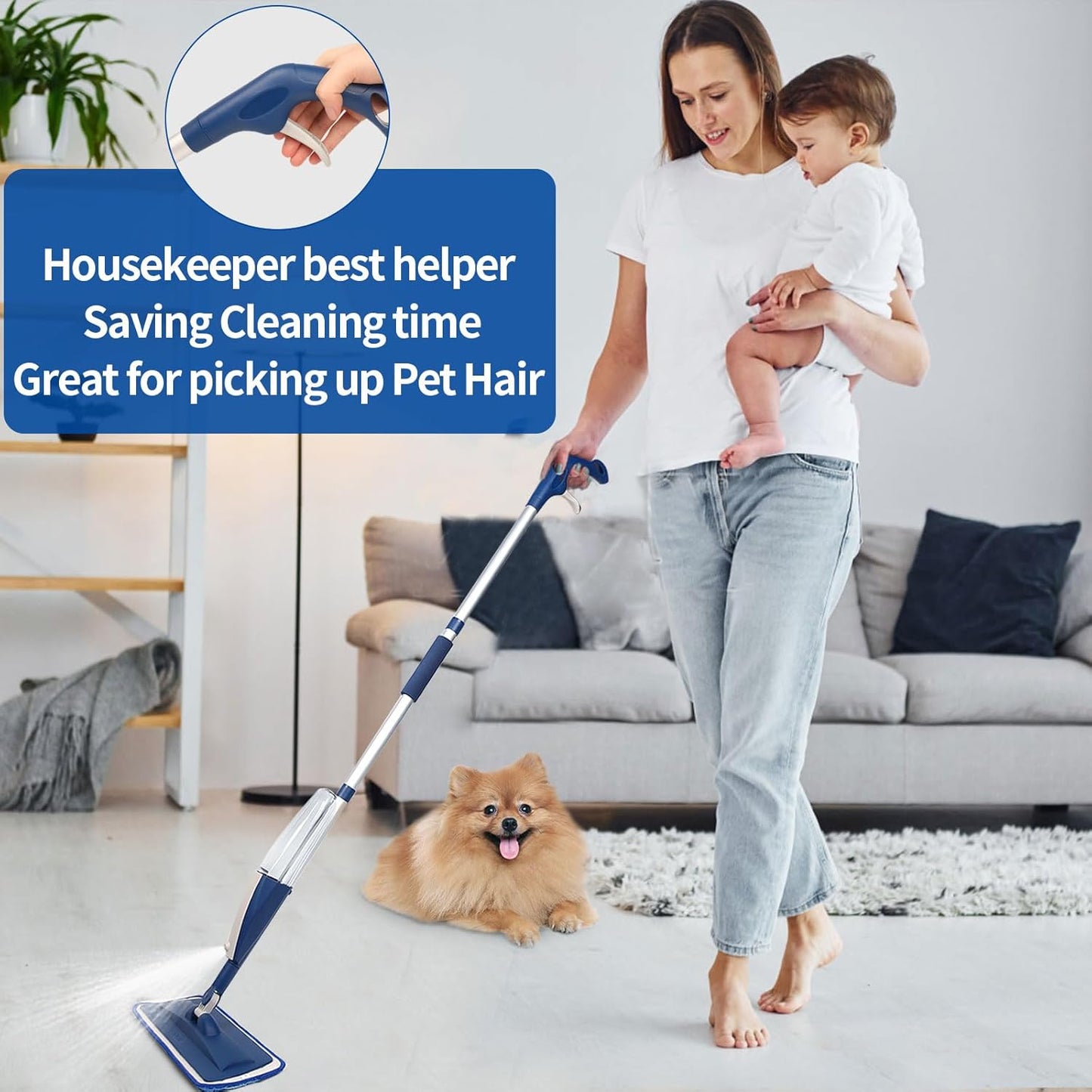Mops for Floor Cleaning Wet Spray Mop with 14 oz Refillable Bottle and 3 Washable Microfiber Pads Home or Commercial Use Dry Wet Flat Mop for Hardwood Laminate Wood Ceramic