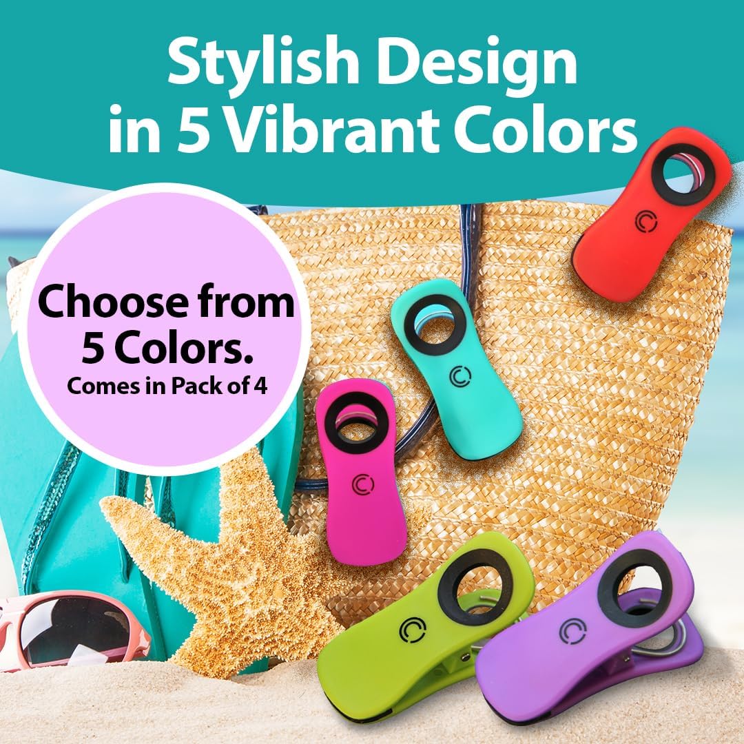 CoreClips Towel Clips for Beach Chairs - Set of 4 Pool Towel Holder Clips for Lounge Chairs on Cruise, Large 2.5” Opening Heavy Duty Clip for Towels on Boat Loungers with Travel Pouch - Pink