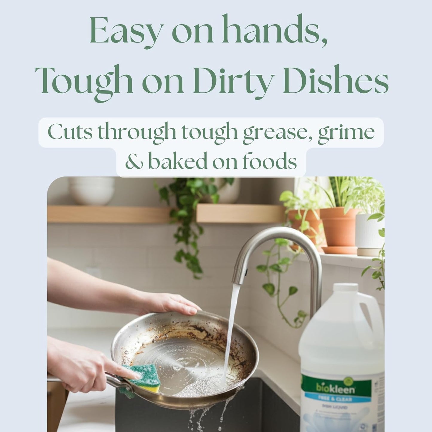 Biokleen Free & Clear Dish Soap - Dish Liquid, Dishwashing Cleaner, Eco-Friendly, Non-Toxic, Plant-Based, No Artificial Fragrance, Colors or Preservatives, Unscented