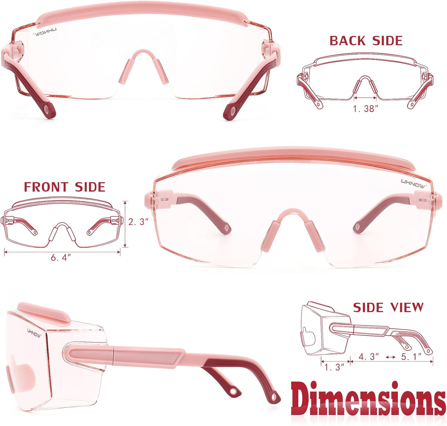 UKNOW Safety Goggles Over Glasses, Safety Glasses Anti Fog Wraparound Eye Protection, Protective Eyewear ANSI Z87.1