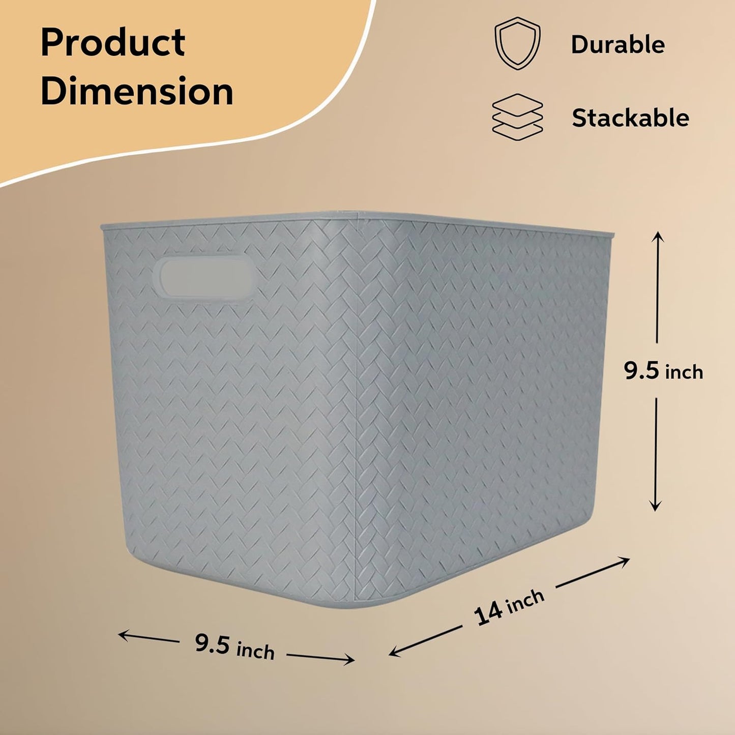 Storage Bins with Bamboo Lid – Stackable, Multi-Purpose Organizers for Pantry, Closet, Kitchen, and Home – Elegant Wicker-Style Design with Ergonomic Handles (Grey)