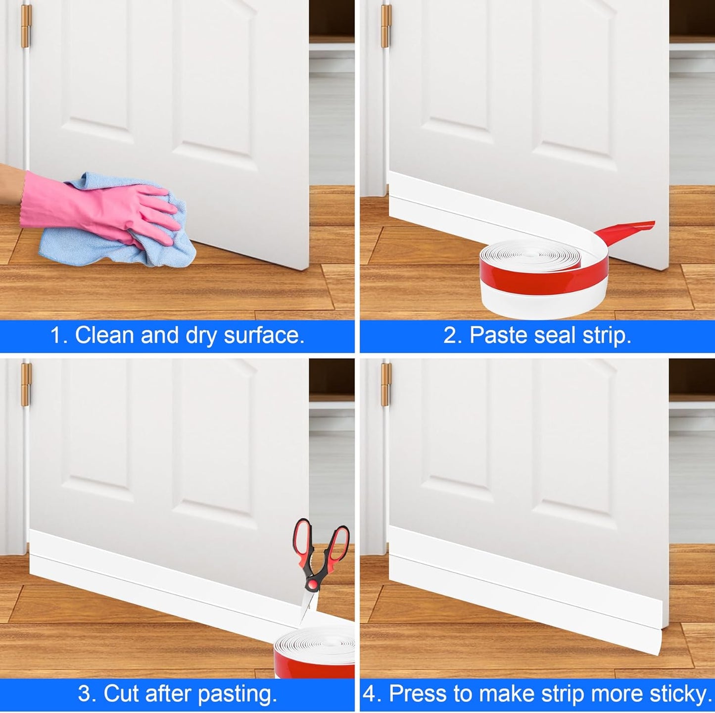 ToLanbbt Weather Stripping Silicone Door Seal Strip 2 in x 20 ft Door Draft Stopper Self Adhesive Door Draft Tape, Side & Bottom Gaps Insulation Strip for Glass Shower Door Sliding Door Window, White