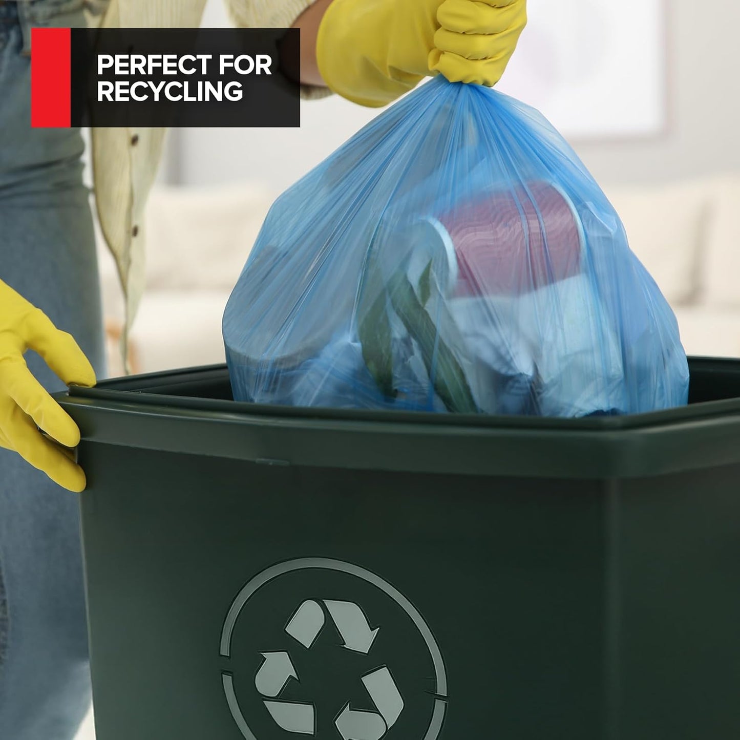 Heavy-Duty Blue Recycling Bags, 60-Pack Blue Garbage Bags For Recycling | 33-Gallon Capacity| Commercial, Industrial or Home Use