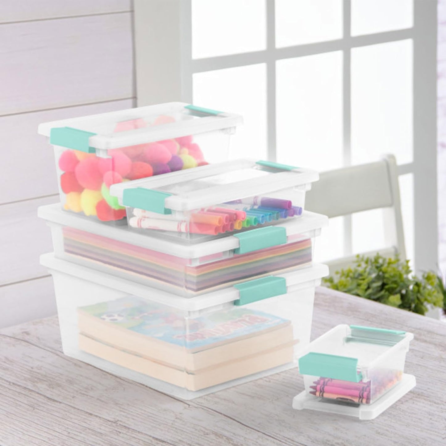 Sterilite 8-Pack Clip Box, Stackable Clear Plastic Bins with Latching Lids, Deep - Writing, Arts or Crafts Supplies Storage Containers for Home, Office, Classroom and Workshop Organization