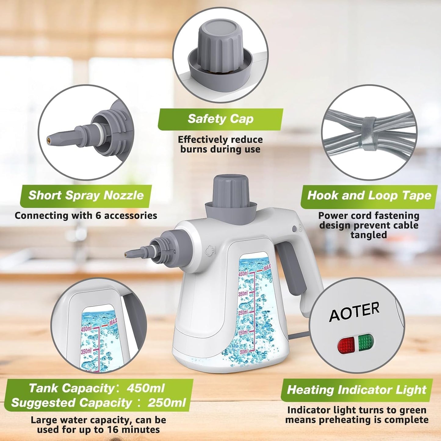 Pressurized Handheld Steam Cleaner, Portable Multi-Surface Cleaner for Home, Multipurpose Steam Cleaner for Tile, Grout, Windows, Bathroom, with 12pcs Accessories (White)