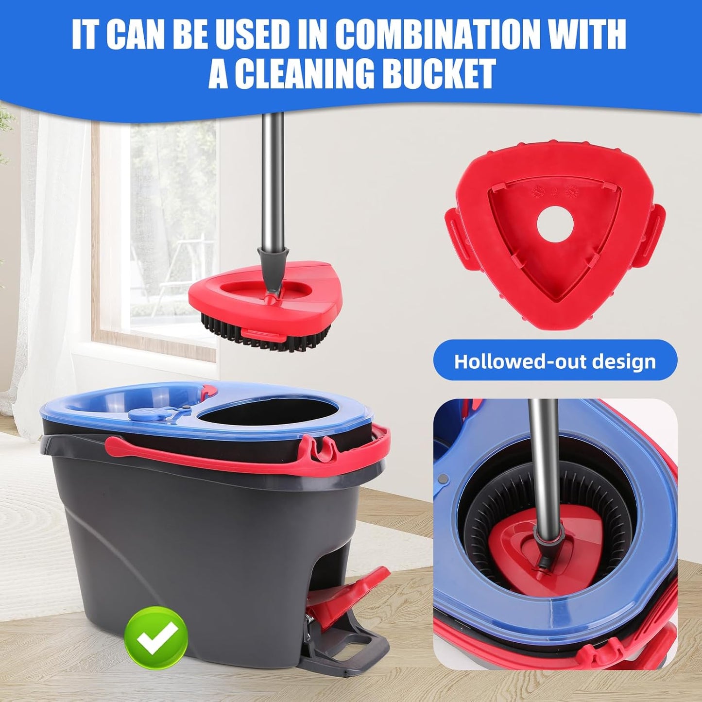 2 Pcs Full-Coverage Spin Mop Scrub Brush Heads and 1 Mop Base Part Replacement with Oceda RinseClean 2-Tank System,Hard Bristle Cleaning Brush for Bathroom Kitchen Tile