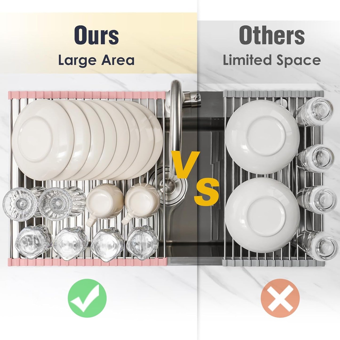 Tomorotec 21" x 15.5" Roll Up Dish Drying Rack Over Sink Drying Rack Sink Cover Kitchen Sink Accessories Gadget Multipurpose Organizer Foldable Stainless Steel Drainer