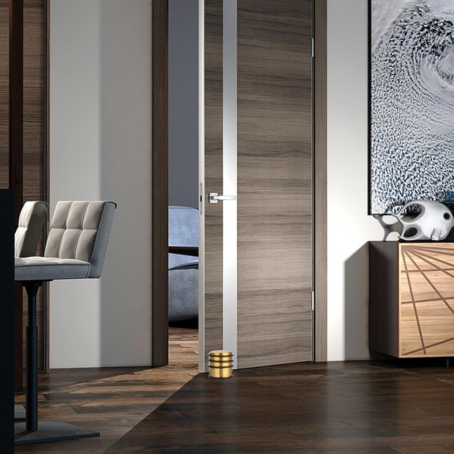 Sumnacon Heavy Duty Floor Door Stopper No Drill - Durability Stainless Steel Door Stop with Anti-Skid Rubber - Contemporary Safety Doorstop for Home Office Commercial Industrial,Gold