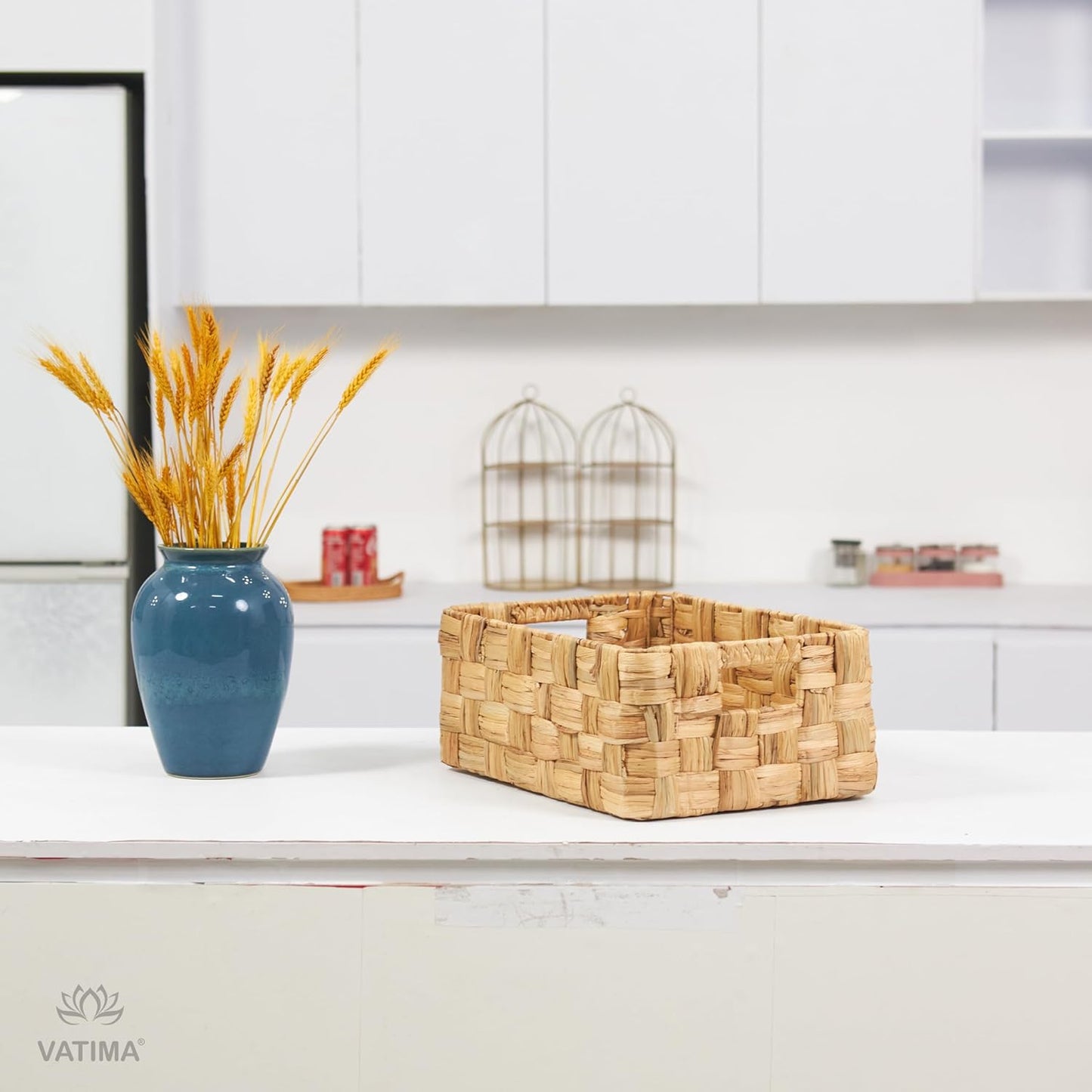 Vatima Jumbo Wicker Storage Basket, Large Hyacinth Organizer, 16.9x12.1x7.1H Inches - Ideal for Home Shelving and Pantry Storage