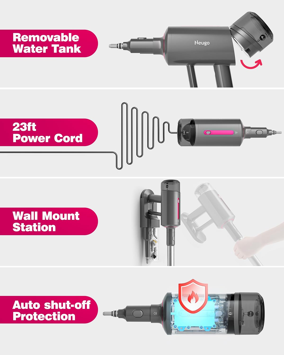 Steam Mop for Floor Cleaning, 7in1 Handheld Steamer Cleaner Detachable for Hardwood Laminate,Vinyl,Carpet,Tile,Grout,All Floors, Multi Purpose for Home,1500W 230℉ 23ft Cord,Front Sprayer,Store Station