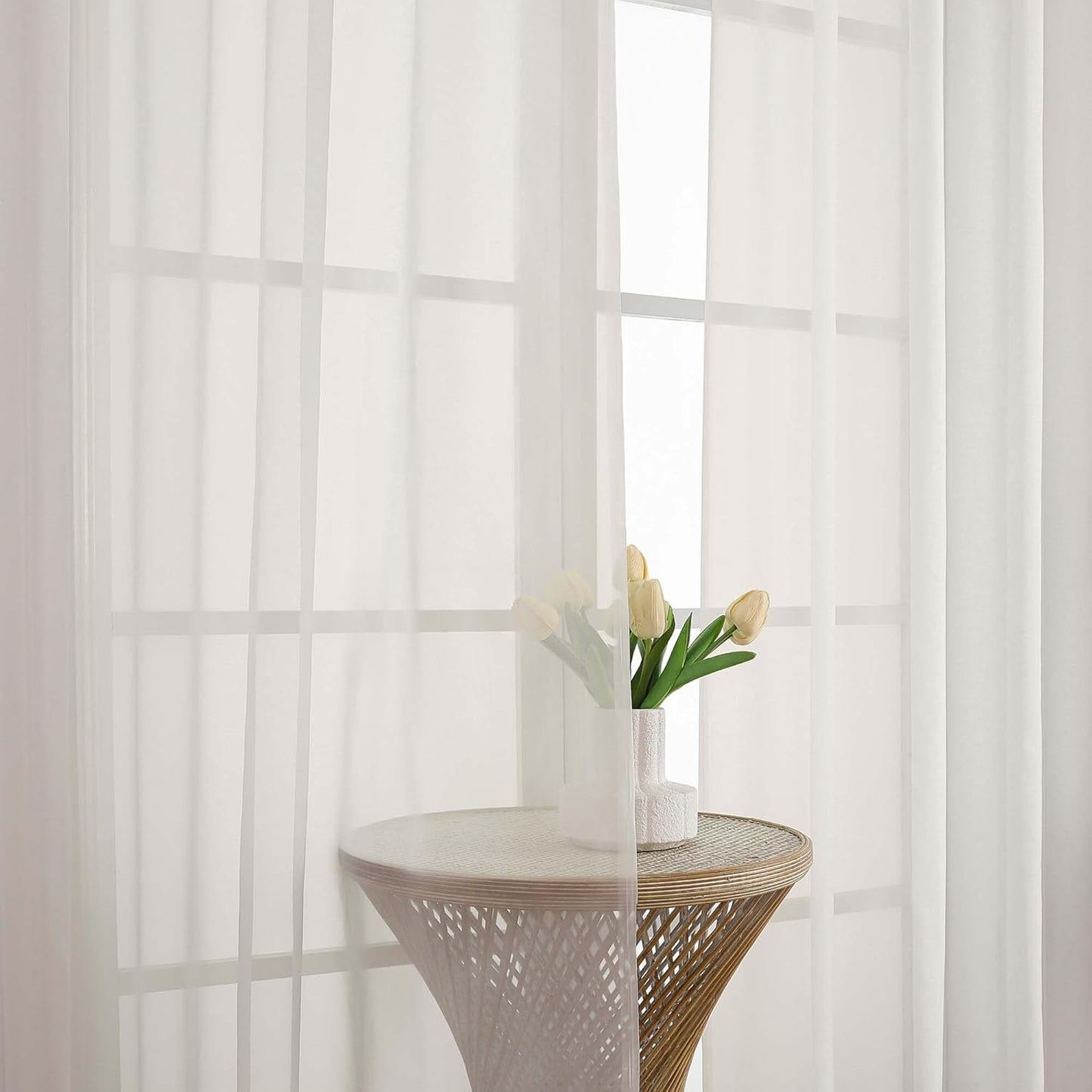 Chyhomenyc Ivory Sheer Curtains 96 Inches Long 2 Panels, Light Filtering Ivory Curtains for Living Room, Soft Gentle Voile Rod Pocket Bedroom Window Drapes, 59Wx96L Inch, 2PCS