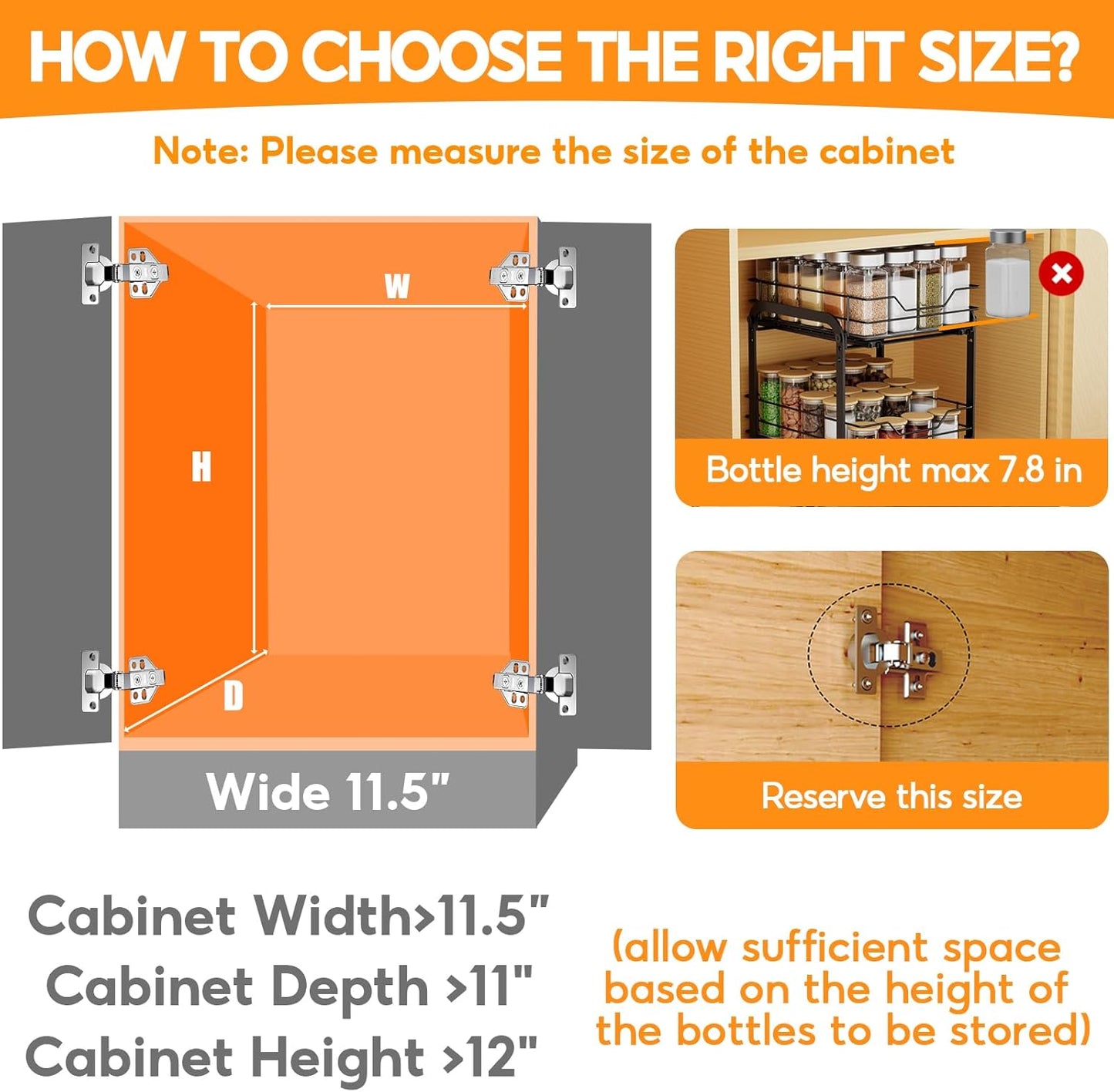Spice Rack Organizer for Cabinet, 2 Tier Pull Out Spice Rack – Heavy Duty Metal Spice Organization for Cabinet, 50-Jar Capacity, Height Adjustable Cabinet Organizer (11.5W" X 10.5"D X 9"H, Black)