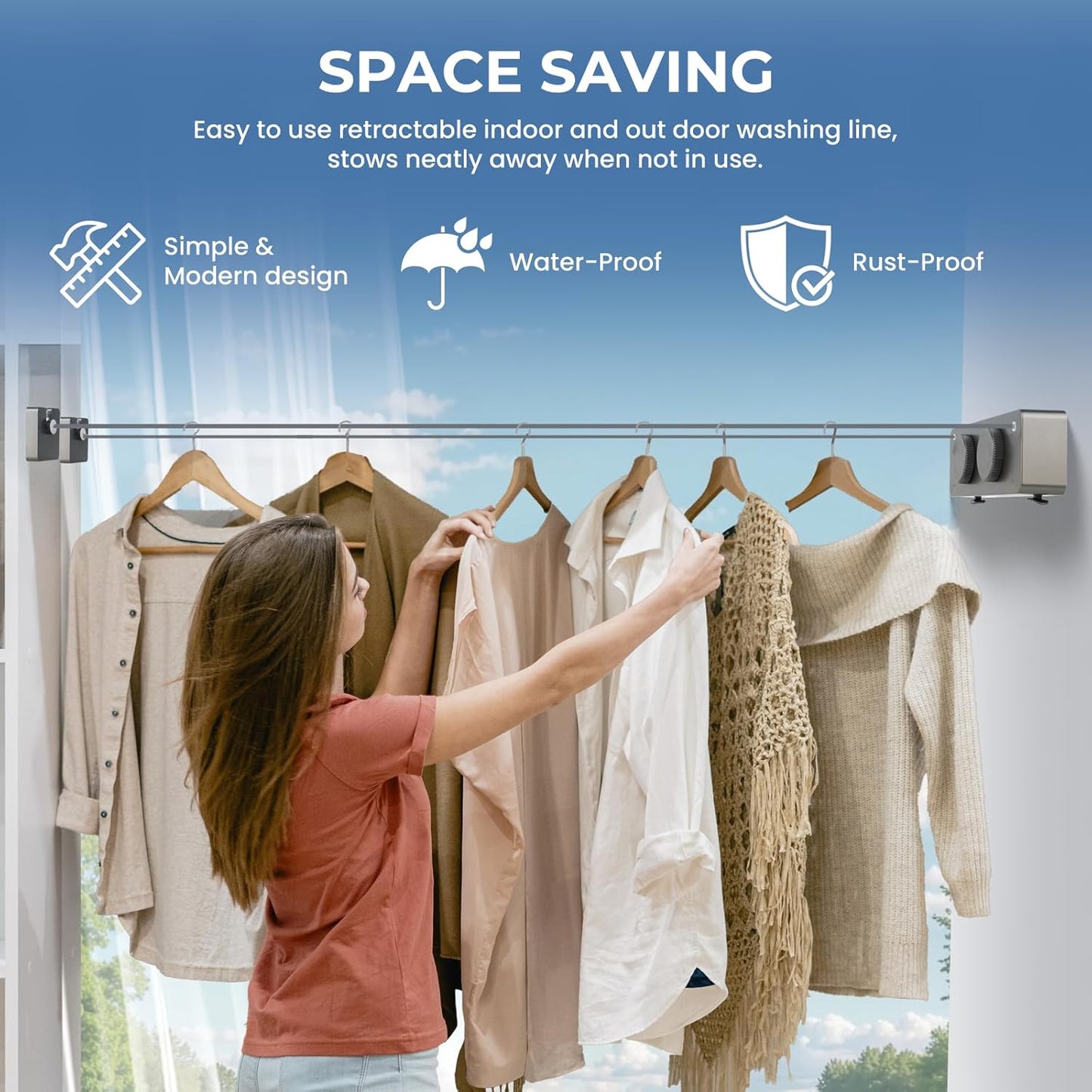 Retractable Clothesline Indoor Outside Heavy-Duty, Upgrade 304 Double Stainless Steel Shower Room Clothes line, Fit Rv Balcony Courtyards Indoor Drying Rack Clothesline, 13.8ft