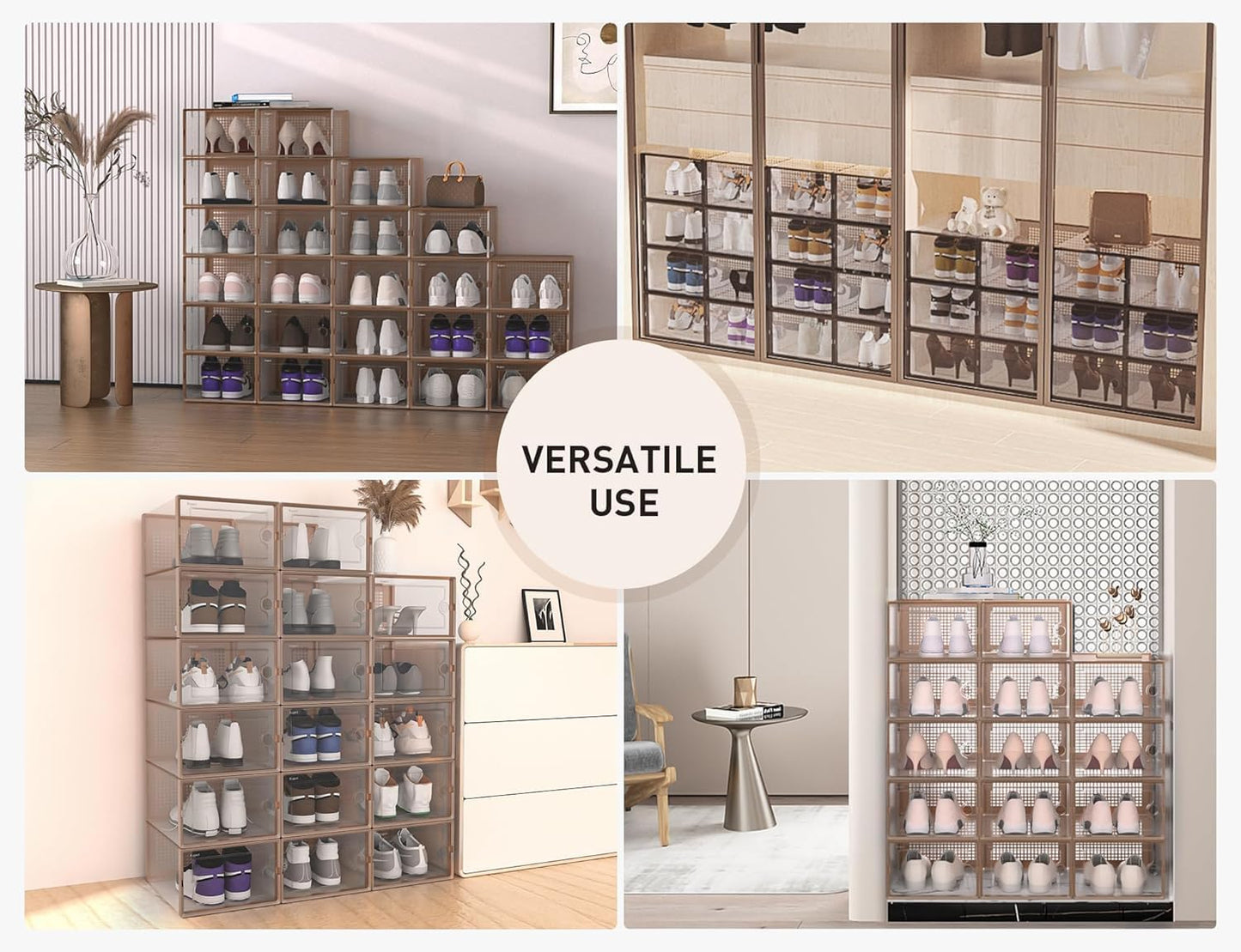 Kuject X-Large Shoe Storage Boxes Organizers for Closet 12 Pack, Fit Size 11,Clear Plastic Stackable Sneaker Containers for Entryway, Space Saving Shoe Rack,Substitute for Drawer Organize Unit, Brown