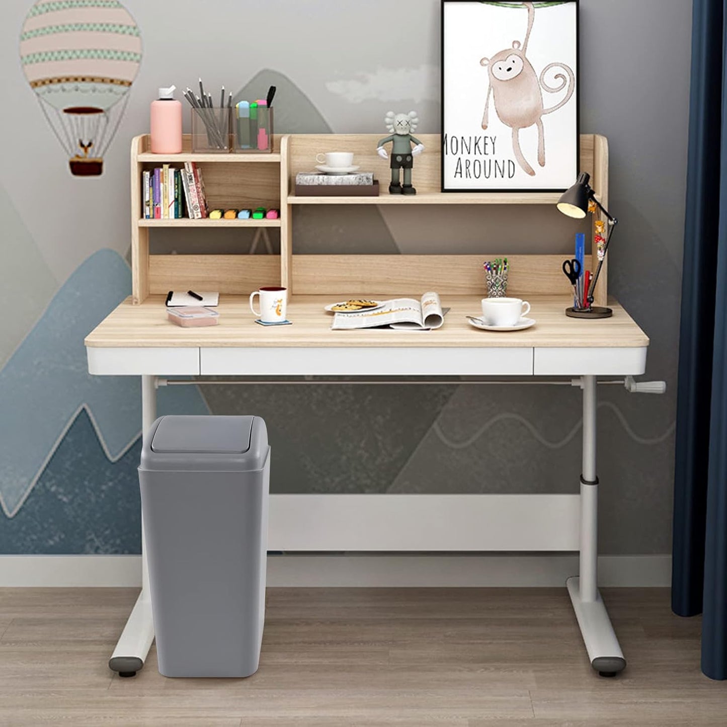 3 Pack 4.5 Gallon Plastic Garbage Can with Swing Lid, Swing-top Trash Bin, Gray