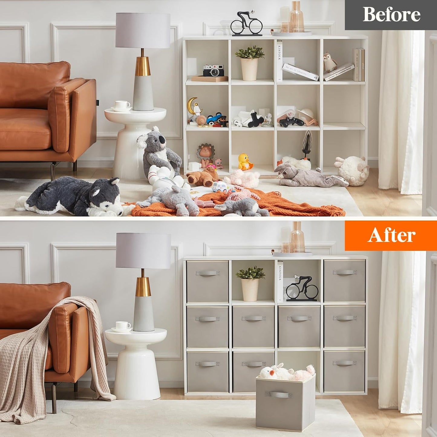 Lifewit 10 Packs Storage Cubes, 11 Inch Cube Storage Bins, Foldable Fabric Bins Multi-color Organizer Bins with Handles, Decorative Organizing Baskets for Shelves, Closet, Storage Room, Light Gray