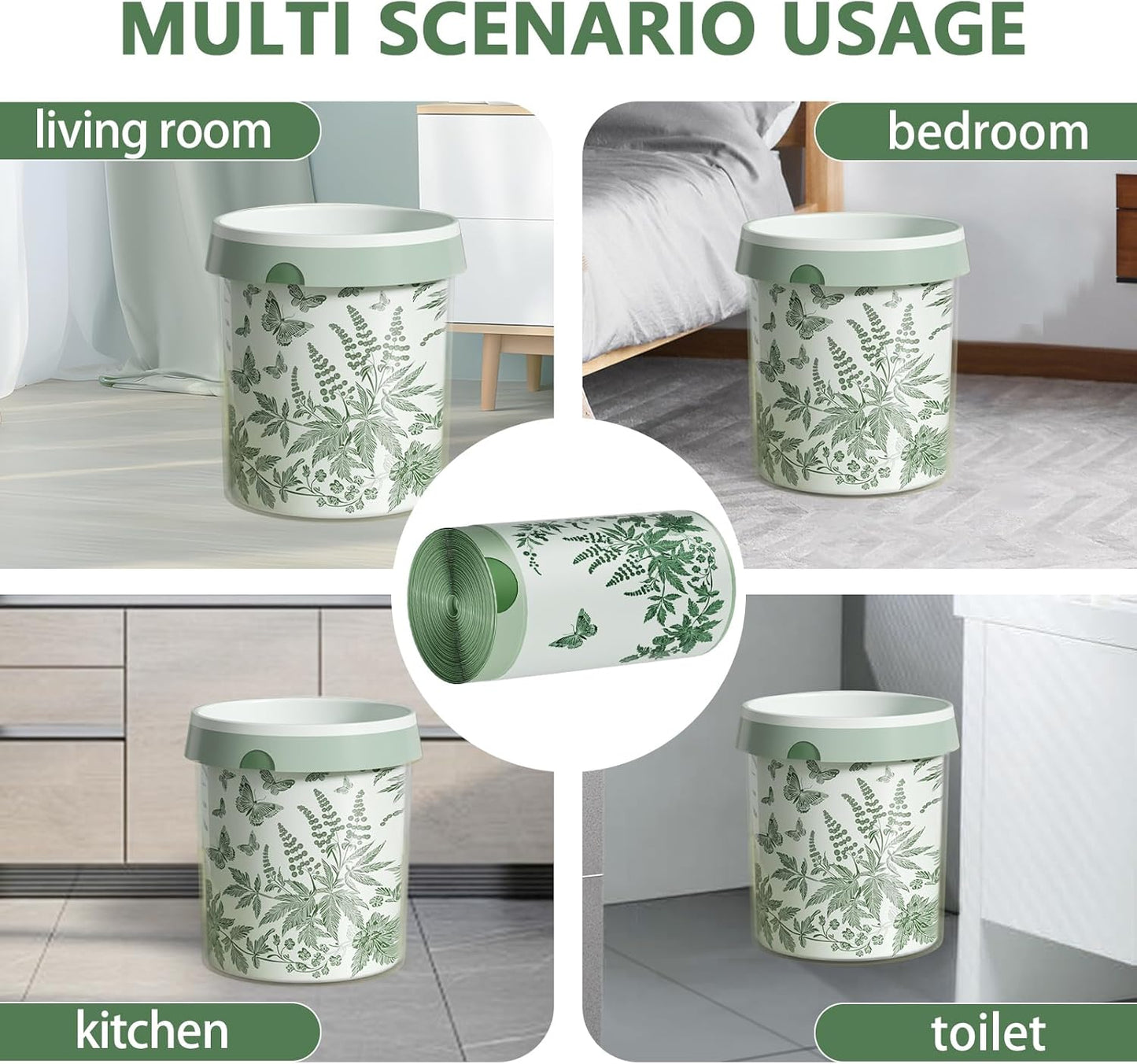 VOK 8 Gallon Trash Bags with Butterfly Printed & Sweet Wormwood Scent, Drawstring Medium Garbage Bags, Tear-Resistant & Fragrant Trash Can Liners, Trash Bags 8 Gallon for Home/Office, 125 Counts