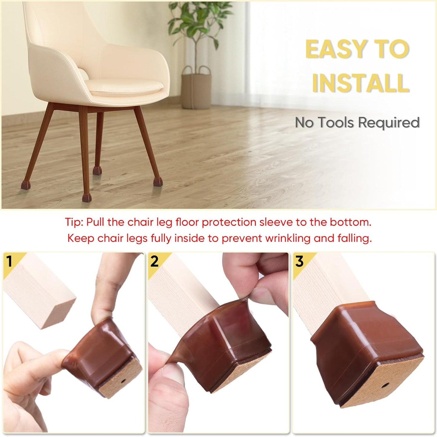 BALEINE 16 Pack Silicone Chair Leg Floor Protectors, Stool Leg Protectors Cap, Non-Slip Chair Leg Caps for Hardwood Floors (Brown & Small (Square), 16 Pack)