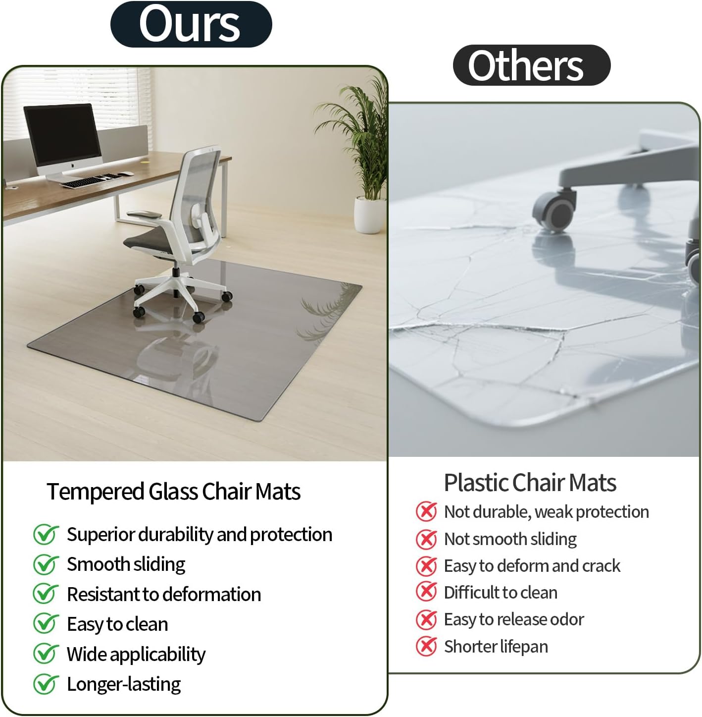 Koonmi Tempered Glass Chair Mat for Hardwood Floors & Carpets, 46" x 55“ Grey Heavy Duty Office Floor Protector with Noise-Free Gliding Shatterproof for Home Office Desk
