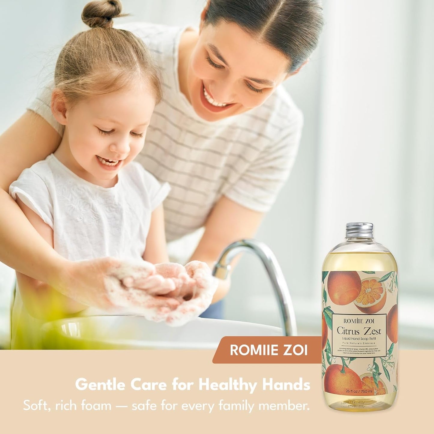 ROMIIE ZOI Liquid Hand Soap Refill Gift Set – 3 Pack (26 Fl Oz Each), Citrus Zest Scent – Moisturizing, Biodegradable & Cruelty-Free Formula with Essential Oils for Sensitive Skin