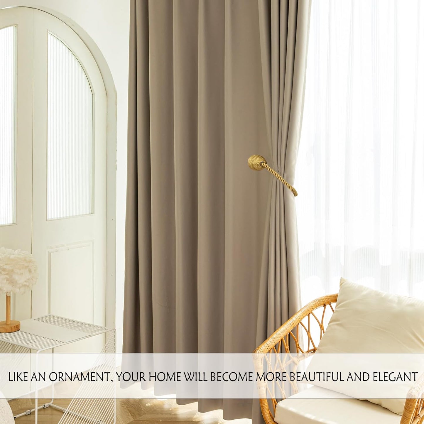 Magnetic Curtain Tiebacks Rope Curtain Tie Backs for Curtains 8 Pack Curtain Holders for Drapes Decorative Window Curtain Holdbacks, Gold