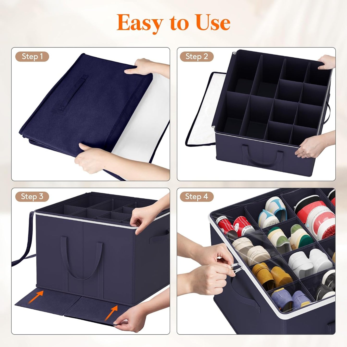 Lifewit Shoe Storage Organizer for Closet Fits 12-16 Pairs, Fabric Large Shoe Box Storage Containers with Clear Cover, Foldable Bins Fit for Boots Heels Sneakers 17"(L) x 17"(W) x 12.5"(H) 3 Pack Blue