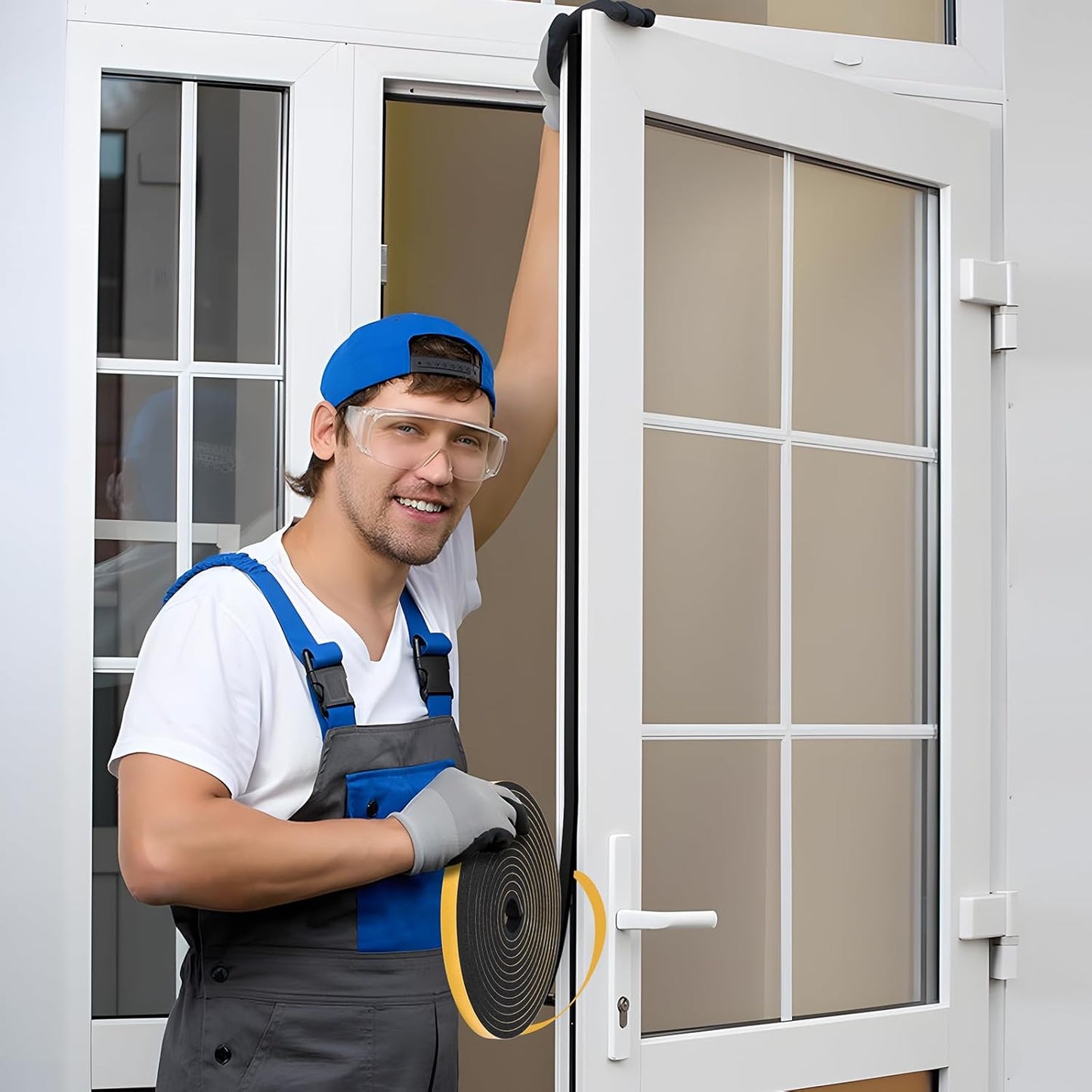 Black Weather Stripping Door Seal Strip (3/5 Inch X 1/16 Inch X 32Feet), Strong Adhesive, Lightproof, Soundproof, Weatherproof Foam Tape Insulation for Sliding Door, Front Door Frame, Windows