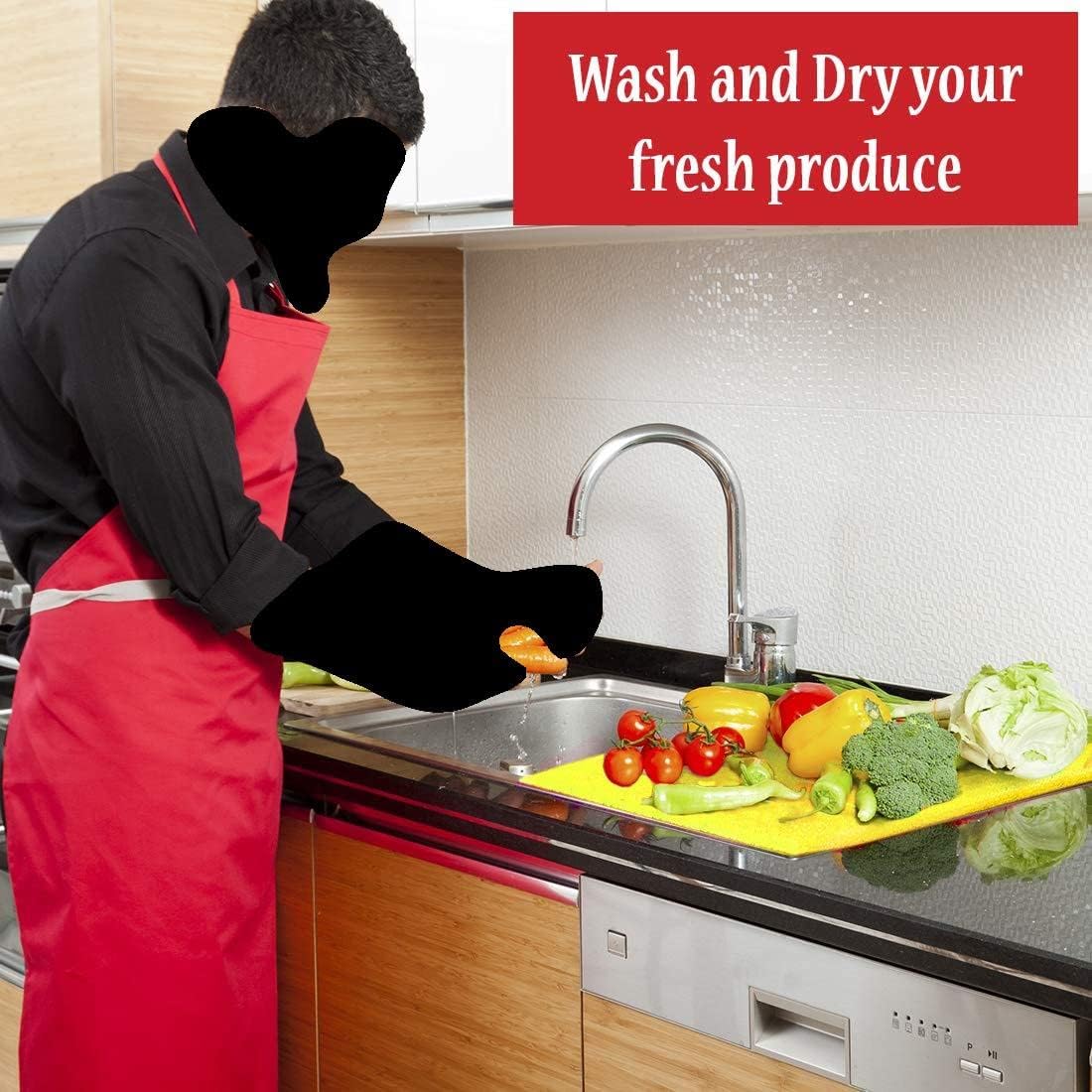 Dualplex® Fruit & Veggie Life Extender Liner for Fridge Refrigerator Drawers, 12x15 Inches (4 Pack) – Extends The Life of Your Produce & Prevents Spoilage (Yellow)