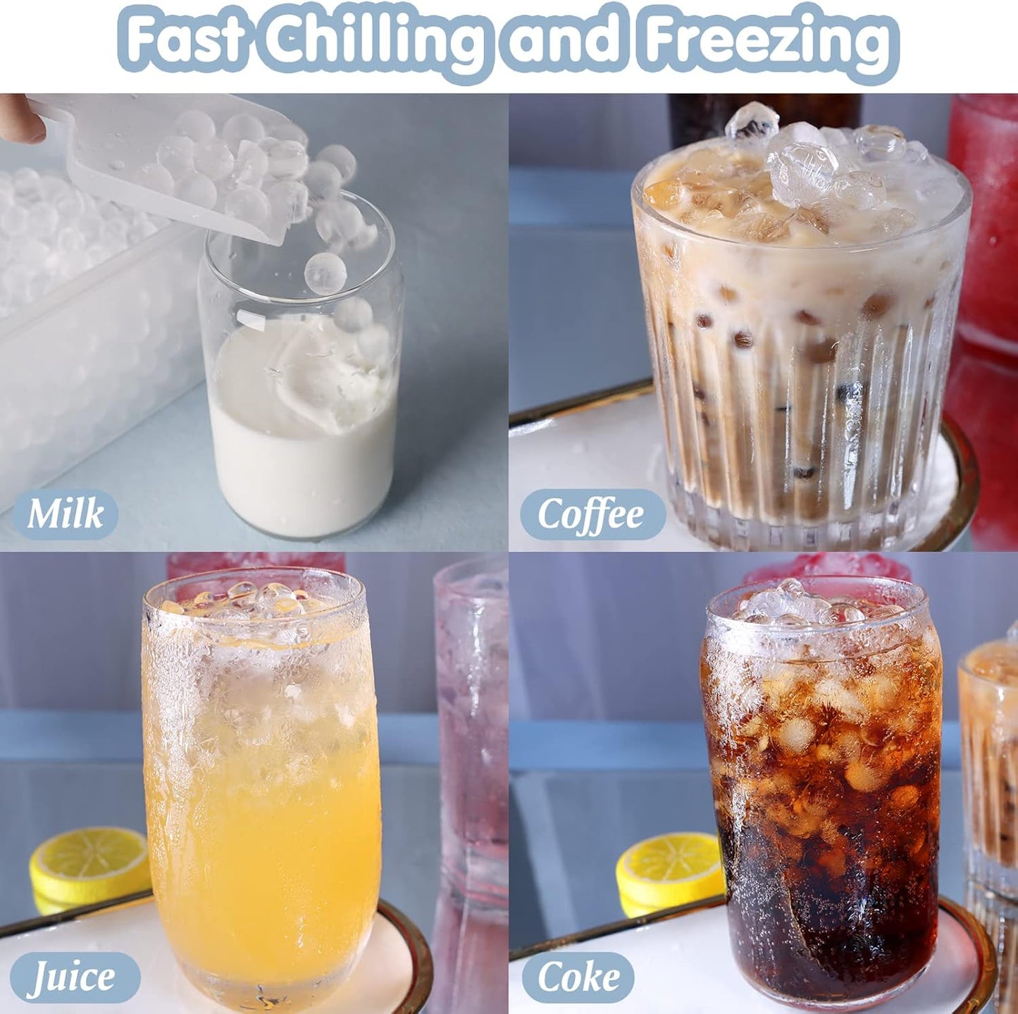 WIBIMEN Mini Ice Cube Trays, Small Tiny Round Pebble Crushed Nugget Ice Trays for Freezer with Lid - Chilling Drinks Coffee Juice(1 Pack/0.55In - Blue)