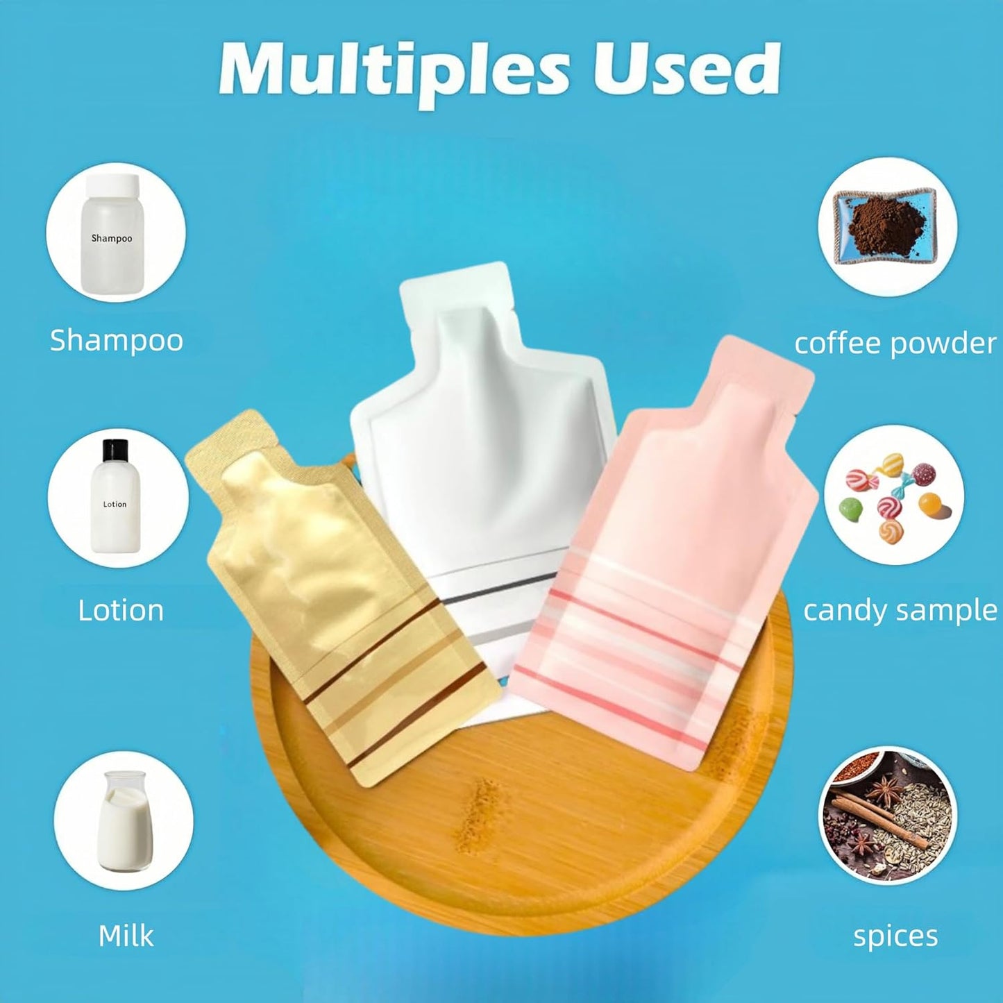 100 Pack 2.36x4.7 inch Heat Seal Sample Mylar Packet for Portable Travel Toiletries Empty Disposable Liquid Shampoo Pouch Single Serving Coffee Powder Condiments Food Storage (Gold)