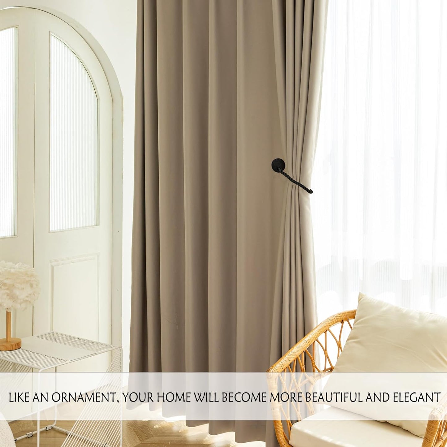 Magnetic Curtain Tiebacks - 2 Pack Rope Curtain Tiebacks for Drapes and Decorative Window Holdbacks, Black